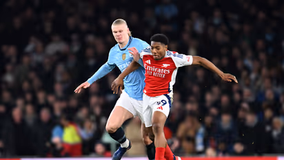 Man City's Erling Haaland and Arsenal's Lewis-Skelly (File)