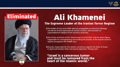 IDF declare Iran Supreme Leader Ayatollah Ali Khamenei's elimination
