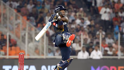 Gujarat Titans' Sherfane Rutherford plays a shot