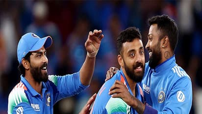Ravindra Jadeja (L), Varun Chakravarthy (M), and Hardik Pandya (R). (Photo/ICC )