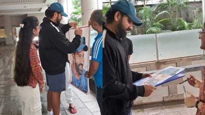 Rohit Sharma signs fan-made portrait