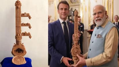 pm modi france president emmanuel macron gifted a sitar