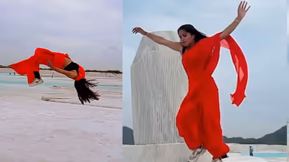 Girl Stunt In Red Saree Video