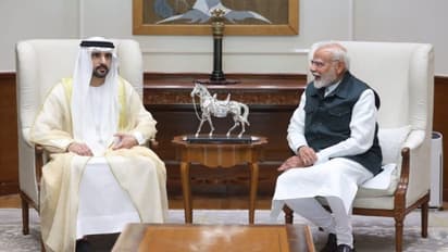 दुबई के क्राउन प्रिंस शेख के साथ पीएम मोदी।