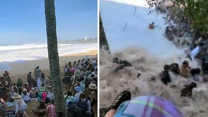 big waves hits at beach