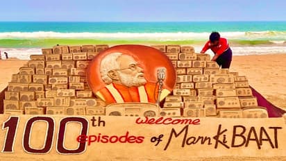 sand artist sudarshan patnayak created 100 sand radios to celebrate 100 episode of Mann Ki Baat Puri beach Odisha