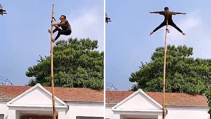 army soldier climbing bamboo