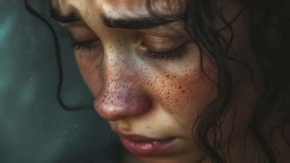 Symbolic woman beaten and thrown out of the house