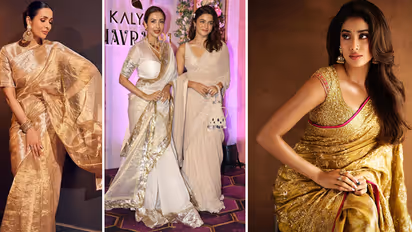 Navratri 2024 Gold Saree designs like Malaika Arora And Wamiqa Gabbi celebs