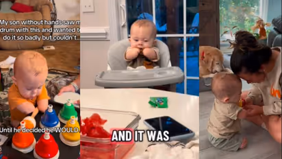 Child Without Limbs Tries to Play Drums