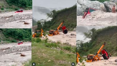 Mahindra Thar swept away by raging river