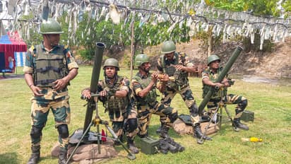 BSF personnel with weapons at International border of Akhnoor Sector