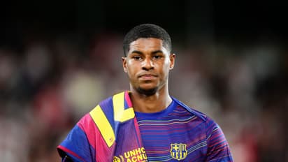 Marcus Rashford reacts during a Barcelona clash