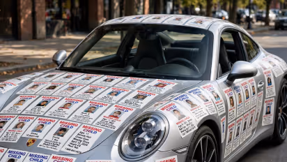 Missing Children Photos Plastered on Porsche Meta AI image