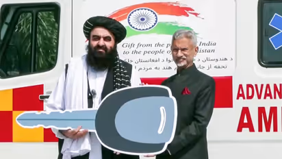 EAM S. Jaishankar hands over five ambulances as a goodwill gesture to Afghanistan's Foreign Minister Mawlawi Amir Khan Muttaqi.
