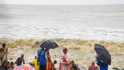 Satellite image showing Cyclone Shakhti over the northwest Arabian Sea with predicted path