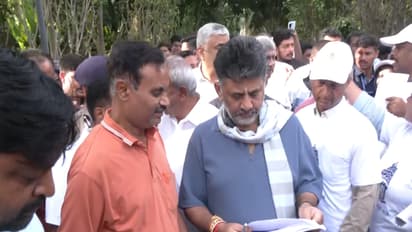 Karnataka DyCM DK Shivakumar interacting with locals during Bengaluru Nadige