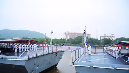 Commissioning ceremony of the multi-mission stealth frigates INS Himgiri and INS Udaygiri into the Indian Navy