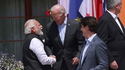 G7 Leaders Convene Joe Biden greets Narendra Modi