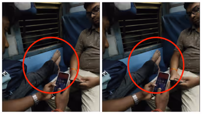 someone has put their feet on the train reserve seat