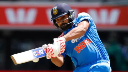Rohit Sharma plays a pull shot