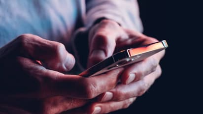 man, phone, hand, message