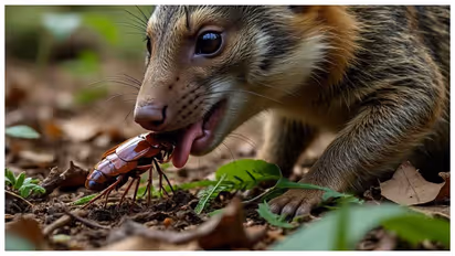 Mongoose eating a cockroach