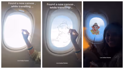 ganesha painting at airplane window