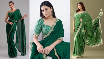 Buy Latest Green Crepe Sarees Designs for Sawan