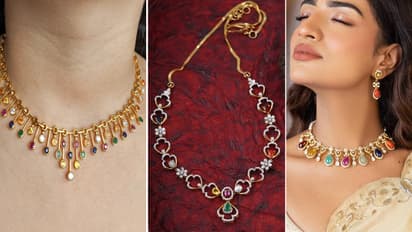 Navaratna Necklace nine gem studded 22kt Gold Designs