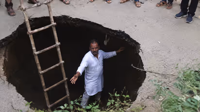 Agra Road Suddenly Collapses Into Giant Crater After Days of Heavy Rain