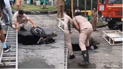 Chandigarh Bike Rider Survives Miraculously After Falling into Pothole