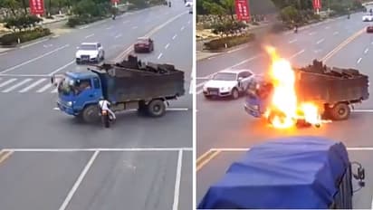 truck bike accident video