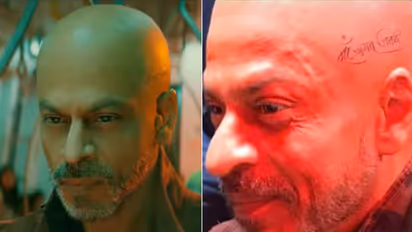 jawan teaser tattoo on shahrukh khan bald head