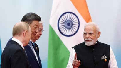 PM Modi, Chinese President Xi Jinping, and Russian President Vladimir Putin in conversation at the venue of the Shanghai Cooperation Council (SCO) Summit, in Tianjin, China