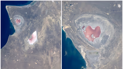 heart-shaped lake from the ISS