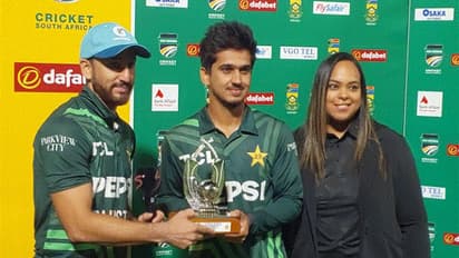 Salman Agha with Saim Ayub (Photo: @TheRealPCB/X)