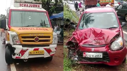 An ambulance carrying a patient collided with a car in Thrissur