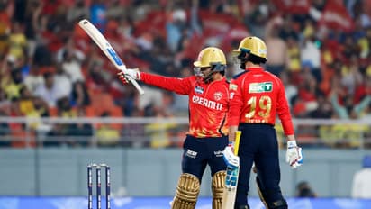Punjab Kings' Priyansh Arya celebrates his half century during the match against Chennai Super Kings