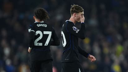 Chelsea star Cole Palmer reacts during clash vs Leeds