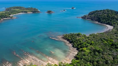 Aerial View of Boca Chica's Remote Coastline and Pristine Rainforest, Chiriquí Bay National Marine Park, Panama