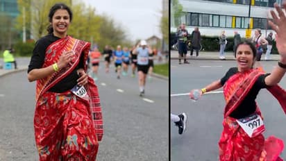 Indian women runs UK marathon in saree