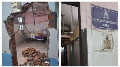 Next to the seminar hall of RG Kar Medical College demolition is being done for renovation work bsm