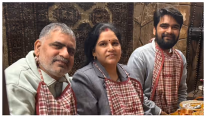 Aryan Mishra with his father and mother at ITC New Delhi