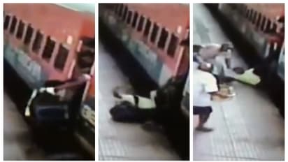 Railway police officer save a mans life after he fall under a running train