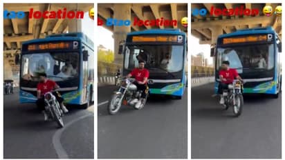 Bullet rider caught stunt in front of bus