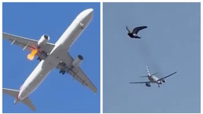 US aircraft with fire and smoke in the sky