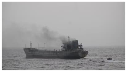 oman bound vessel catches fire