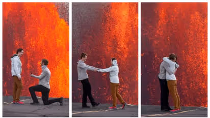 Couple gets engaged in front of volcano