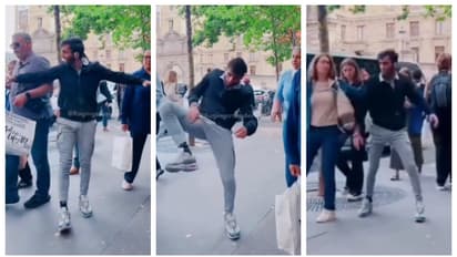 Indian youth on the streets of a foreign country with a reels shoot